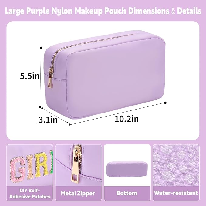 Travel Essentials Makeup Bag for Women Water-resistant Toiletry Organizer Nylon Cosmetic Pouch Preppy Stuff