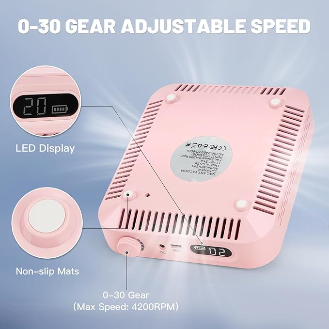 Rechargeable Cordless Nail Dust Collector: Powerful Quiet Nail Fan Vacuum Dust Collector with 2 Filters 1 Brush, Nail Vent Dust Extractor Cleaner for Acrylic Gel Nail Polishing Nail Tech Use, Pink