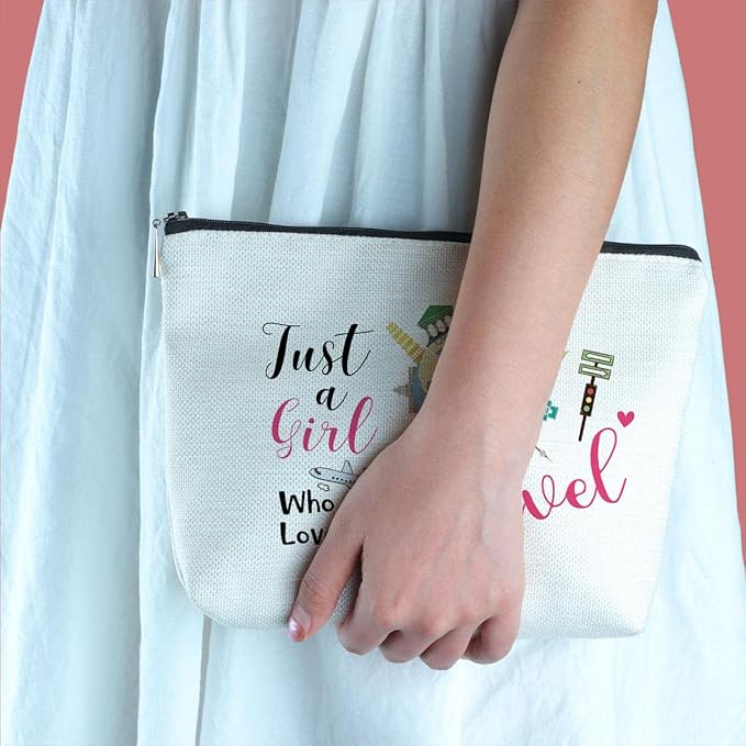 Travel Lover Gifts Zipper Makeup Bag - Travel Cosmetic Bag for Women, Best Friends, Sister - Unique Birthday Gifts