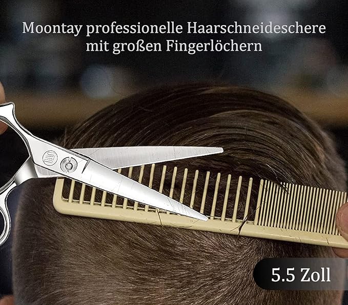 Moontay 5.5" Hair Cutting Shears with Large Finger Holes, Professional Barber Stylist Scissors, Salon Hair Cutting Scissors, 440C Japanese Stainless Steel, Silver