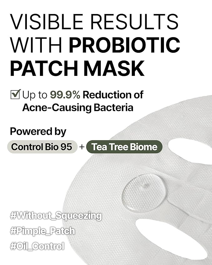 Trouble Patch Mask – Hydrating & Clarifying Korean Sheet Mask with Tea Tree Biome, Pore Vacuum Effect for Sebum & Oil Control, Calming Microbiome Skincare, Stocking Stuffer for Teens | 20ml x 4ea