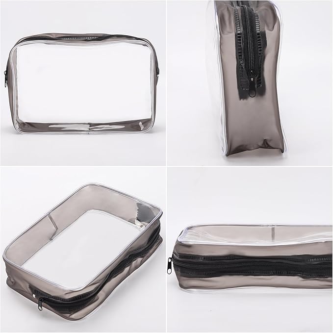 Tbestmax 10 Pcs Clear Cosmetic Bags Makeup Bags Portable Waterproof Travel Toiletry Bags Medium Organizer Matte Black, 7.5"x 4.8"x 2.3"