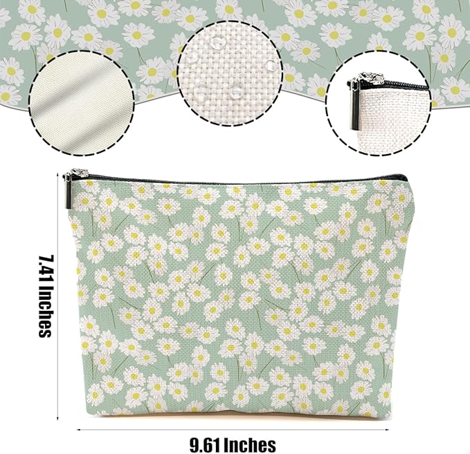 4 Packs Vintage Daisy Flowers Makeup Bag Floral Cosmetic Bag Friend Friendship Gifts for Women Girls Sister Coworker Botanical Travel Organizer Zipper Pouch Christmas Thanksgiving Birthday Gifts