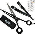 Professional Barber Shears Set 8 inch Hair Cutting Scissors and Thinning Shears for Salon and Home Use Serrated Edge German Steel Black Matte With Barber Shaving Razor Right Handed