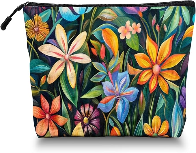 Cosmetic Bags Travel Makeup Toilet Case Waterproof Pouch for Women Girls 6.7X9.45inches - Color - Rich Painting of Diverse Flowers