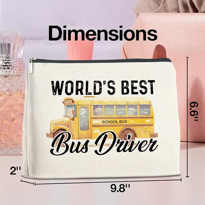 Bus Driver Gifts Makeup Bag School Bus Driver Appreciation Gifts, Thank You Gifts for Bus Driver, World Best Bus Driver Zipper Makeup Pouch
