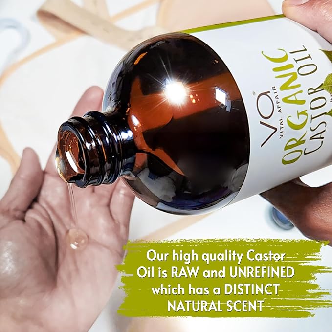 Pure Organic Castor Oil 32oz – Cold Pressed, Unrefined, USDA Organic – Glass Bottle for Hair Growth, Eyelashes, Eyebrows, Face & Castor Oil Packs