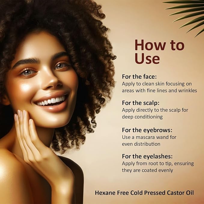 Pure Cold Pressed Castor Oil - Hexane Free, Glass Bottle for Hair Growth, Face, Scalp, Skin & Eyelashes - Nourishing and Moisturizing - 16 fl oz