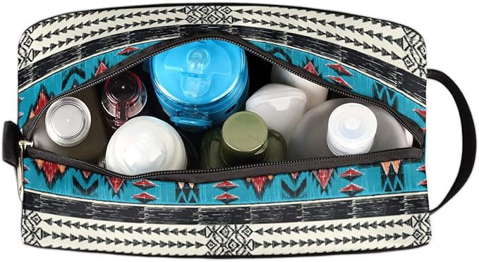Aztec Western Ethnic Vintage Travel Toiletry Bag for Women Men Lightweight Cosmetic Makeup Bag Organizer Waterproof Shaving Bag Dopp Kit with Large Capacity for Toiletries and Shaving Accessories