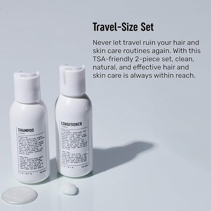 Blu Atlas Travel Size Shampoo & Conditioner Set for Men – TSA Approved, 3 oz Each – Natural, Sulfate-Free, Paraben-Free – Clean Ingredients – Classic Scent – Made in America