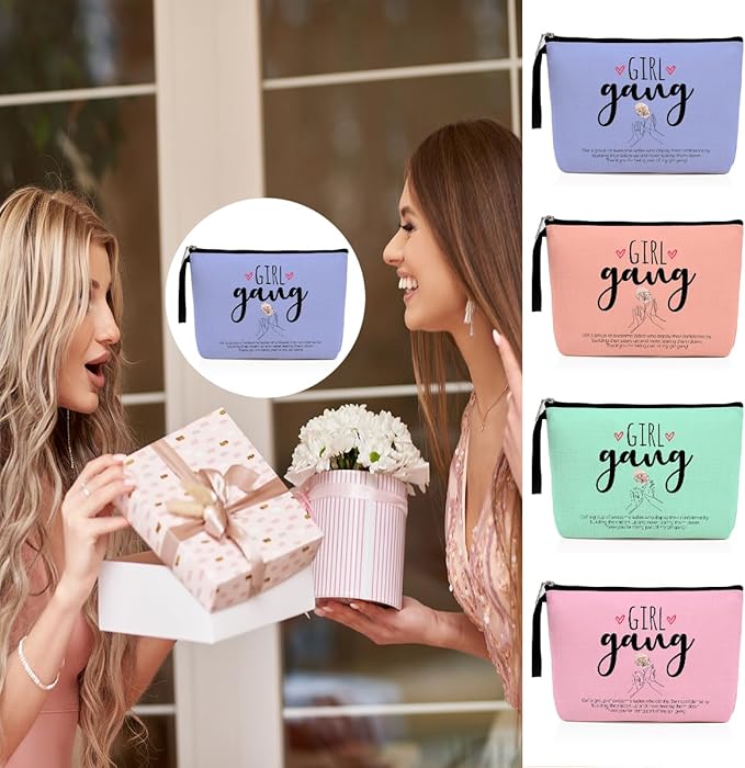 4Pcs Girls Trip Favors Weekender Bags for Women - Girl Power Makeup Bag with Zipper Pouch for Wedding, Bachelorette Party