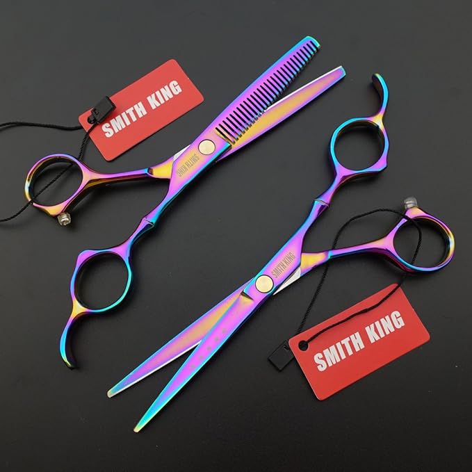 6.0 Inches Professional hair cutting thinning scissors set with razor (Rainbow)