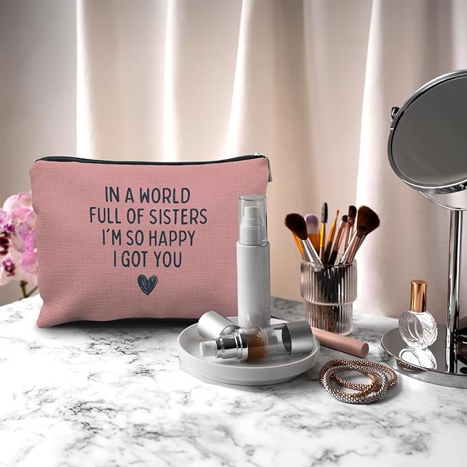 Nogrit Sister Makeup Bag - Birthday and Long Distance Friendship Gift - Small Cosmetic Bag for Purse