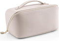 Vlando Travel Makeup Bag,Gifts for Women Large Capacity Toiletry Bag for Women Wide Open Cosmetic Organizer with Divider and Handle(White)