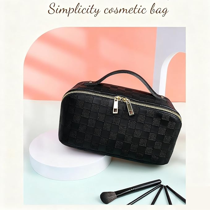 Cosmetic Bag,Travel Makeup Bag, Large Capacity Cosmetic Bags for Women, Waterproof Portable Bathroom Bag,Open Flat Toiletry Bags,Makeup Organizer Bag with Divider, Cosmetic Pouch Gifts for Women