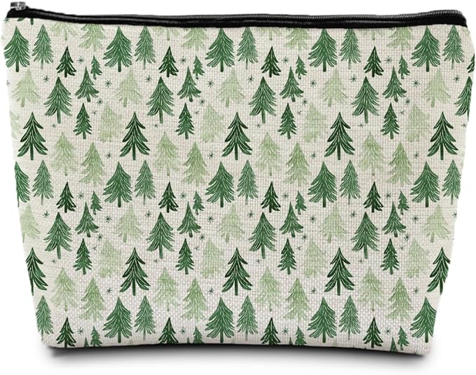 Forest Green Christmas Tree Makeup Bag, Rustic Pine Tree Cosmetic Bags Gifts for Women, Winter Christmas Portable Travel Toiletry Bag Zipper Makeup Pouch