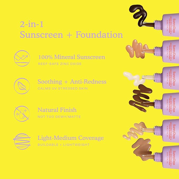 Tower 28 Beauty SunnyDays SPF 30 Tinted Mineral Sunscreen - For Sensitive Skin - 2-in-1 Facial Broad Spectrum UVA/UVB Protection + Foundation - Shade 55 TEMESCAL - Deep with Golden Undertones, 1 Fl Oz