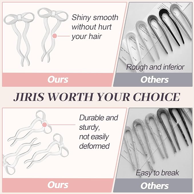 2PCS 5.5Inch Bow French Hair Pins Large U-Shaped Pins for Women and Girls Fashion Metal Hair Pin French Twist Hair Pins for Buns, Updos,Stylish and Functional(set5-silver)