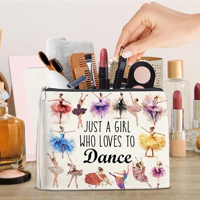 Ballet Gifts Makeup Bag for Women Girls Daughter, Inspirational Appreciation Gifts for Dancers Teacher Coach Birthday Christmas Friendship Cosmetic Bag with Zipper Travel Toiletry Pouch for Purse