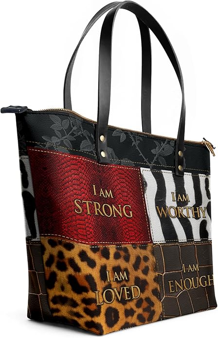 African Black Women's Leather Tote Bag, Large, Premium Vegan Leather, Full Zip, Perfect Christmas Gifts For Women
