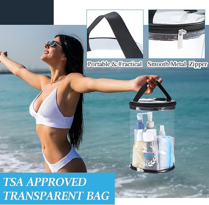 Sanwuta Clear Lotion Bag for Toiletry Cylinder Makeup Bag Heavy Duty Sunscreen Travel Organizer Pouch Waterproof Cosmetic Bag with Handle Zipper Gift for Christmas Beach Pool Airport Women(Black)