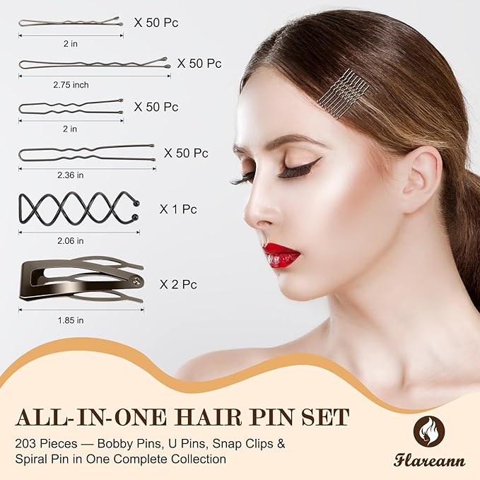 Bobby Pins Set Gray – Bobby Pins, Snap Clips & U Shape Pin, Complete Hair Kit for Women & Girls, for Buns, Updos, Parties & Weddings