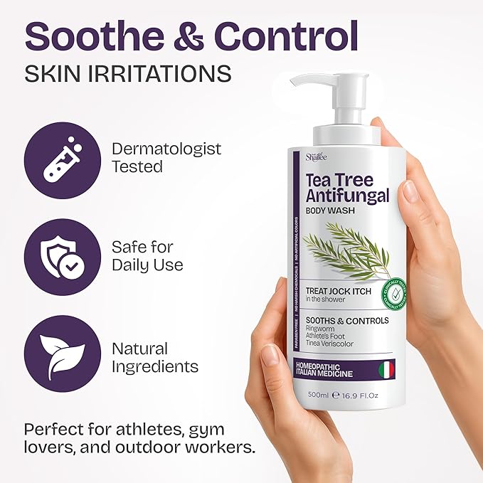 Antifungal Tea Tree Body Wash - Antibacterial Soap for Jock Itch, Eczema, Back Acne, Ringworm Treatment for Humans | Antibacterial Body Soap For Men & Women with 1% Tolnaftate & Tea Tree Oil - 16.9 oz