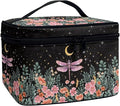 Dragonfly Floral Moon Pattern Makeup Bag Travel Cosmetic Bag with Zipper and Handle Portable Large Capacity Toiletry Case for Women Ladies Travel Accessories