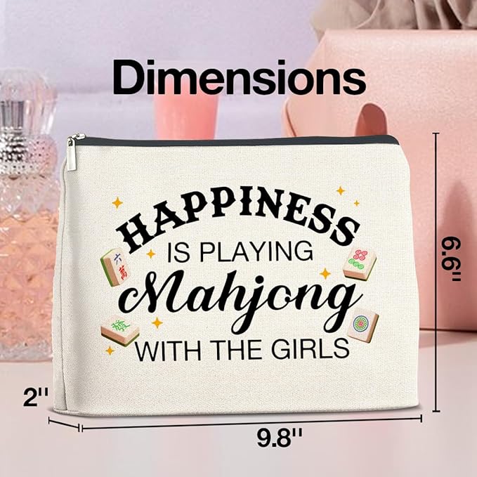 Mahjong Lovers Makeup Bag - Mahjong Gifts for Players - Happiness Is Playing with the Girls - Cosmetic Bag Zipper Makeup Pouch