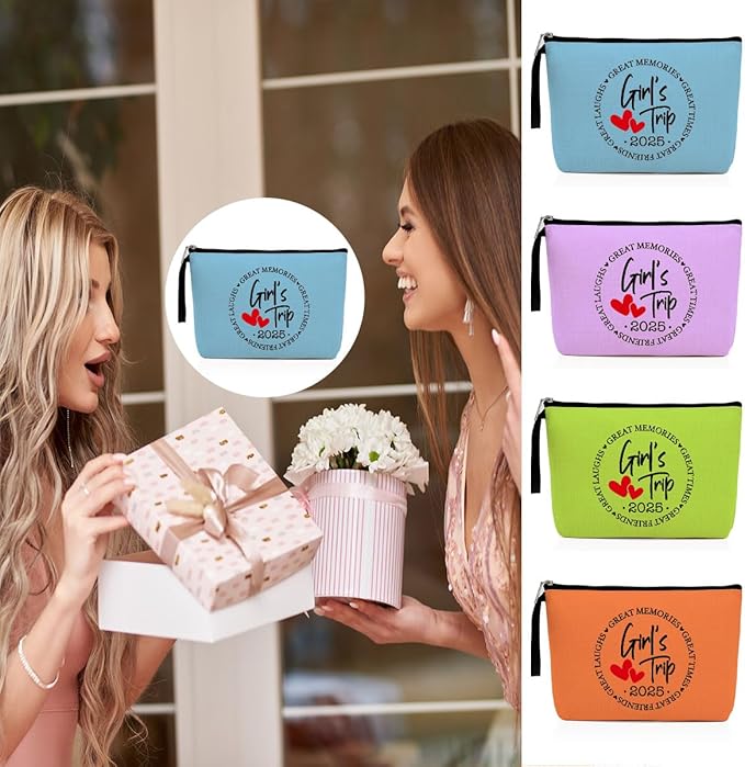 Hanamiya Na 4Pcs Girls Trip Gifts Favors 2025 Weekend Bag Makeup Bag Girls Weekend Friendship Gifts Weekender Bags for Women Sisters Friends Cosmetic Bag Zipper Pouch Wedding Bachelorette Party