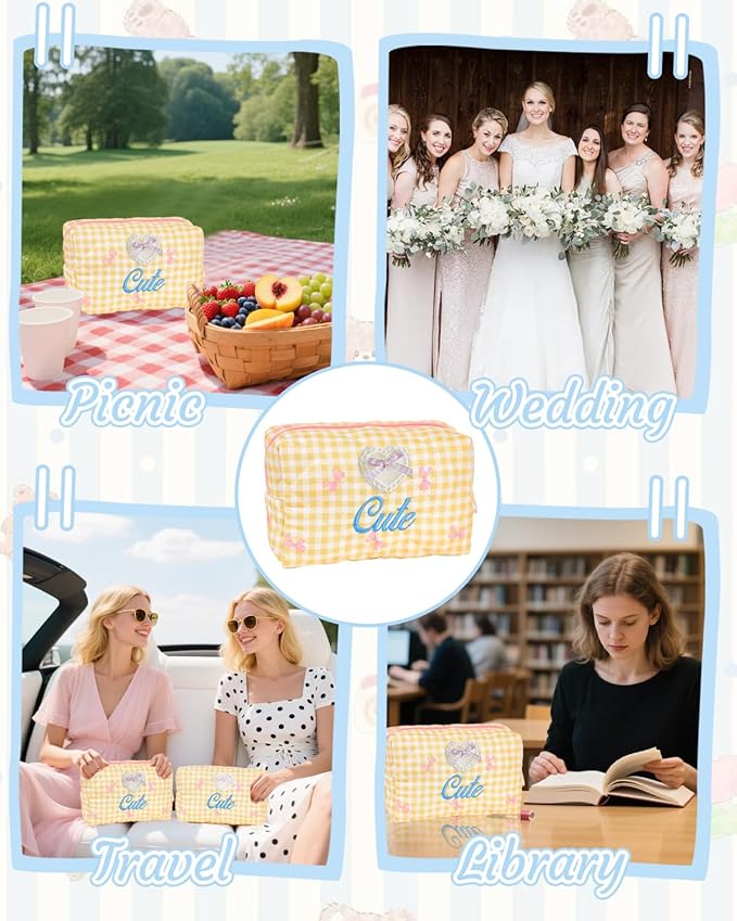 Van Fan & Shi Personalized Square Makeup Bag for Women, Customized Monogrammed Quilted Make Up Bags for Christmas (Personalized Square Makeup Bag)