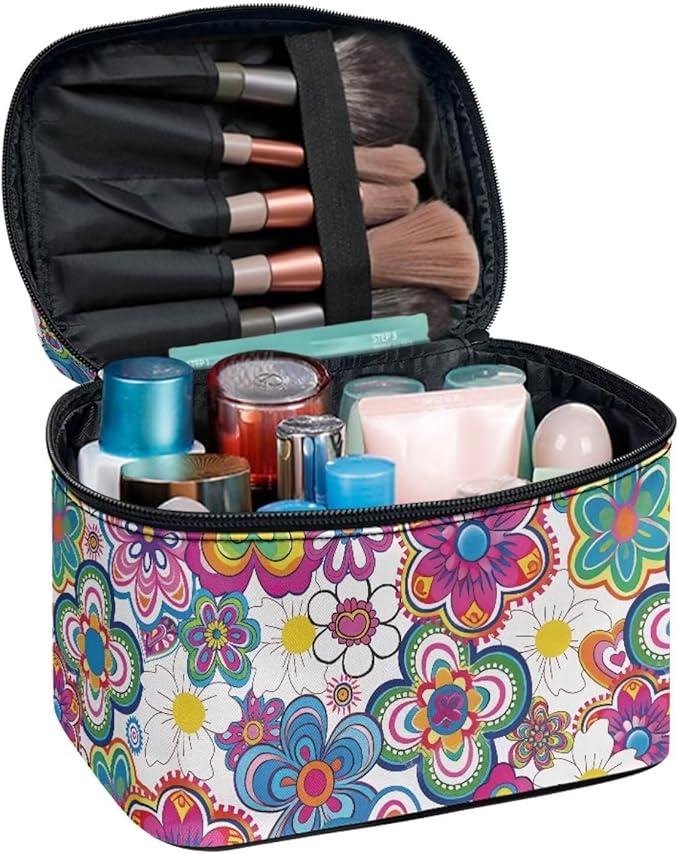 JoyLamoria Boho Flower Makeup Bag Large Capacity Tote Pouch Cosmetic Bag Accessories