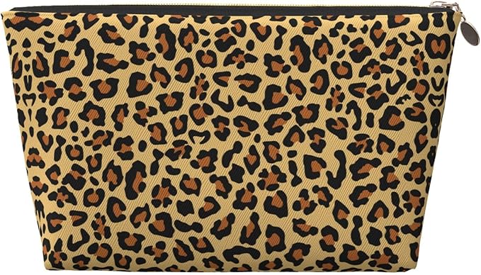 Womens Leather Makeup Bag Cosmetic Bag Travel Toiletry Bags Make Up Bags for Women Adult (Leopard Pattern 2)