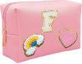 Personalized Inital Preppy Makeup Bag Set with Zipper, Monogram Waterproof Travel Cosmetic Bag for Women, Cute Preppy Patch Toiletry Bag for Traveling Outdoors, Gift Ideal for Christmas Thanksgiving