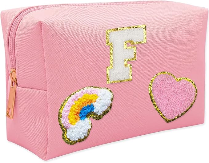 Personalized Inital Preppy Makeup Bag Set with Zipper, Monogram Waterproof Travel Cosmetic Bag for Women, Cute Preppy Patch Toiletry Bag for Traveling Outdoors, Gift Ideal for Christmas Thanksgiving