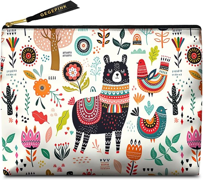 Cute Makeup Bag for Purse Waterproof Cosmetic Bags for Women Funny Smooth Zipper Travel Toiletry Pouch 10X8 Inches-Creamy Alpaca Makeup pouch