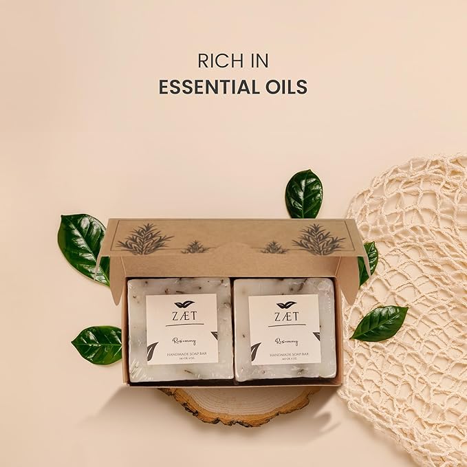 ZAET 2-Pack Rosemary Bar Soap – Made with Rosemary Leaves, Olive Oil and Coconut Oil - Handmade Soap Bar for Face, Body and Hands - Gently Cleanses and Hydrates All Skin Types- For Men and Women