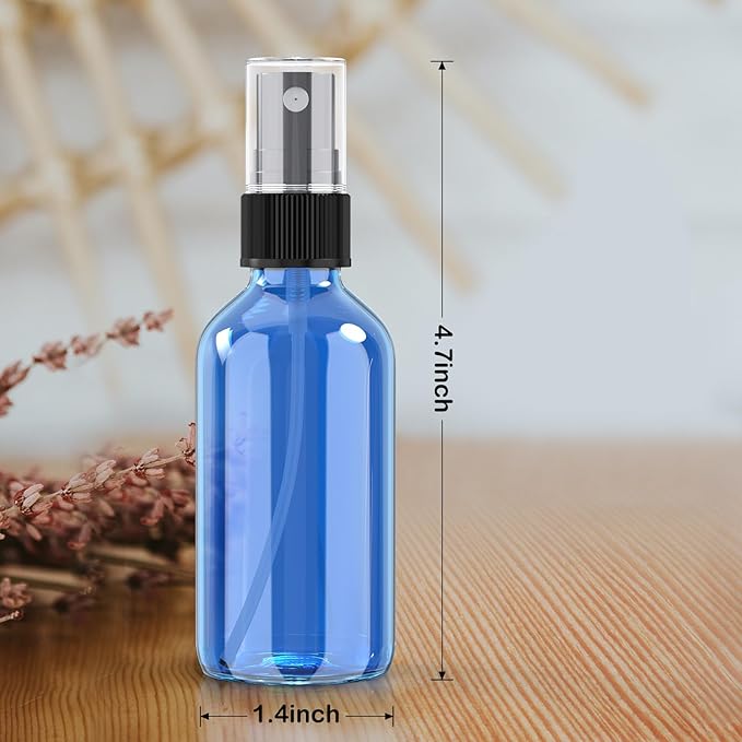Wedama 2 oz Mini Glass Spray Bottles, Empty Small Spray Bottles with Funnel Dropper, Fine Mist for Hair, Travel, Plants, Cleaning Solutions and Skin Care (4 Pack Sky Blue)