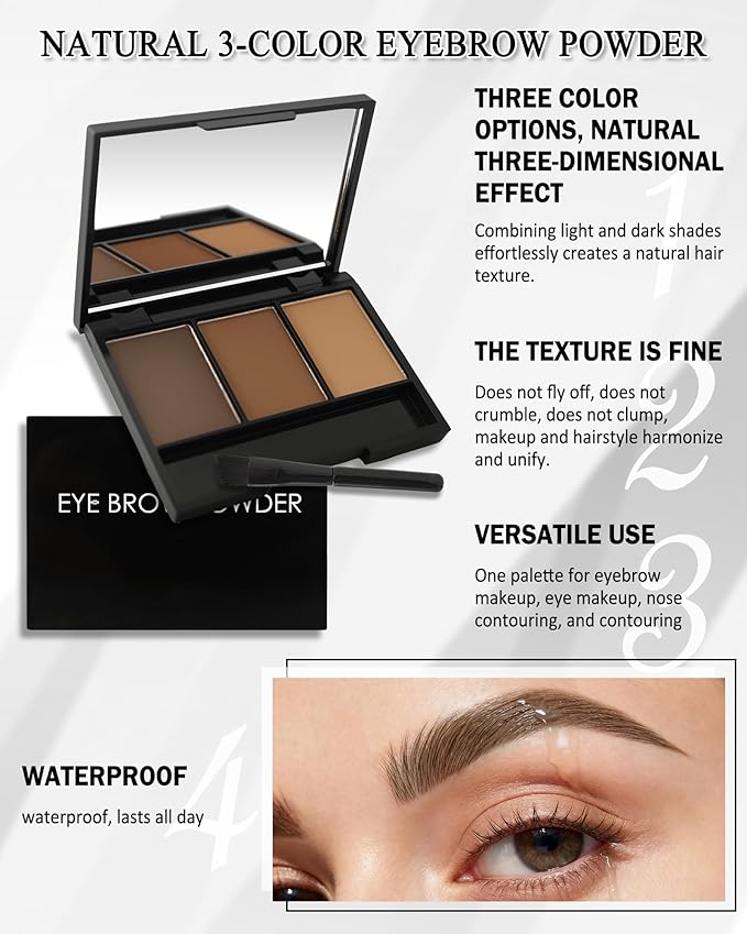 Eyebrow Powder Kit,3 Color Dark Brown Grey Light Auburn Eye Brow Powder Palette with Razor Brush,Long Lasting Waterproof Brow Filler Fill Sculpt Full Eyebrows,Christmas Makeup Gift Set for Women-02
