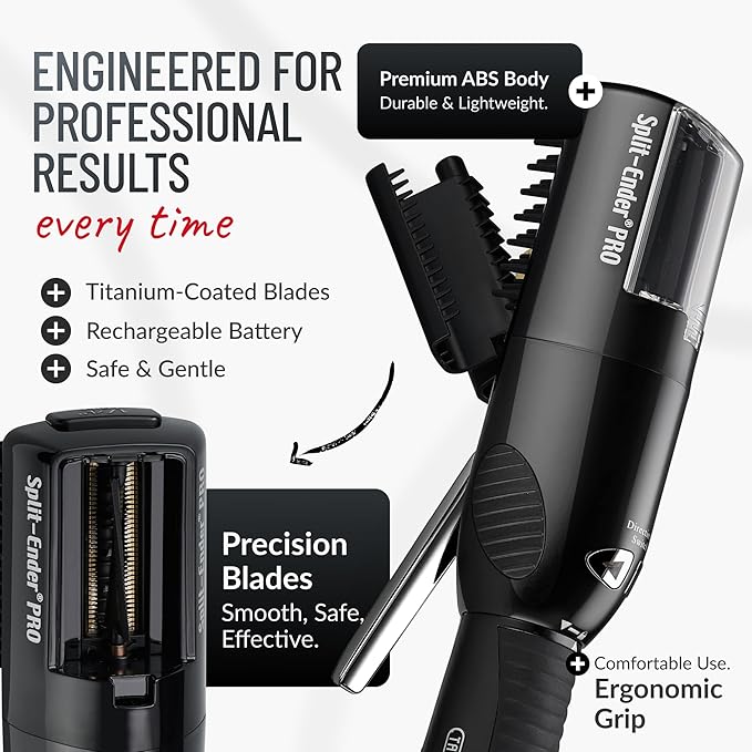 Split-Ender PRO - Professional Hair Trimmer with Charging Station, Automatic Split End Remover for Frizzy, Dry, Damaged, Colored, Broken, Curly, Straight or Bleached Hair Types, Hair Styling Tool