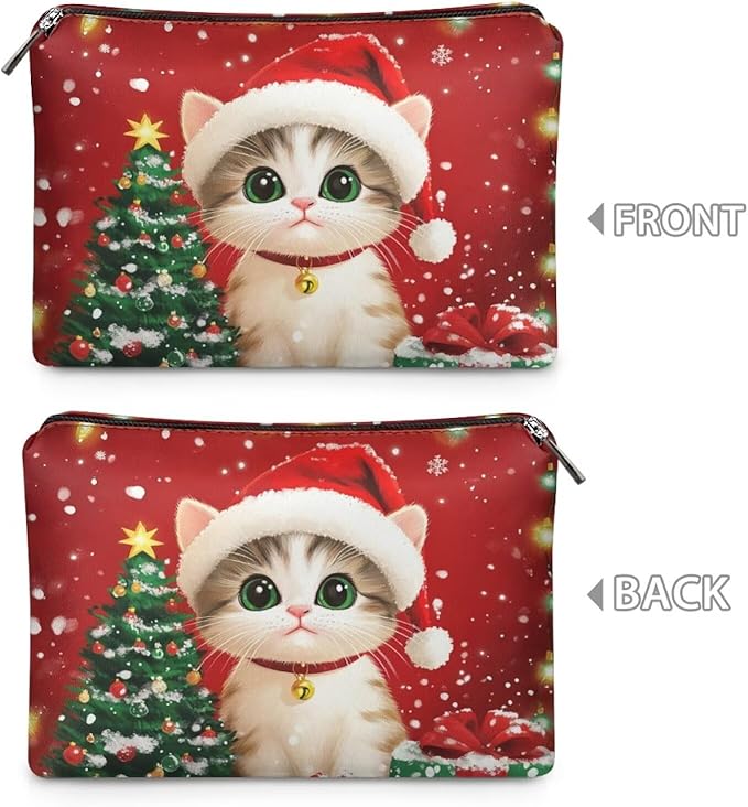 COEQINE Travel Makeup Bags for Women Leather Cute Cat Travel Cosmetic Bag Toiletry bag for Womens Birthday Christmas Gifts Waterproof Pen Pencil Pouch Wallet Clutch Handbag for Holiday