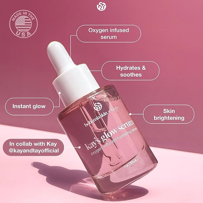 Kay’s Glow Vitamin C Serum for Face with Oxygen & THD - Illuminating Brightening AHA Serum, Anti-Aging Dark Spot Care for Even Tone, Smooth Texture & Hydrating Primer, 1 oz