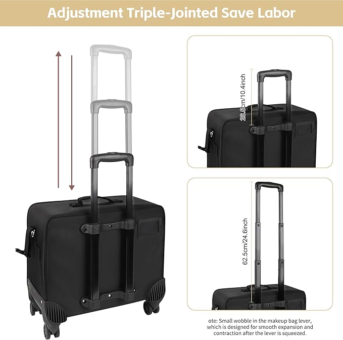 TANTO Rolling Makeup Bag, Makeup Case on Wheels Professional Makeup Artist Bags 2 in 1 Cosmetics Organizer Extra Large Cosmetology Case with 360° Swivel Wheels and Adjustable Dividers