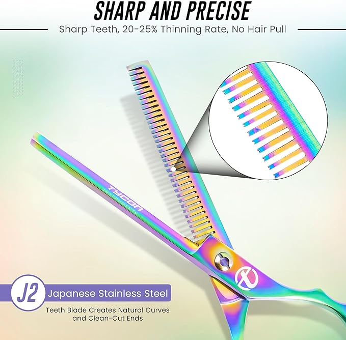 6.5" Thinning Shears for Hair Cutting - 2.7" Sharp Blade - J2 Stainless Steel Hair Thinning Scissors - Sturdy & Ergonomic texturizing shears - Perfect Hair Thinning Shear for Salon & Home