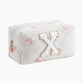 Gleyemor Personalized Initial Makeup Bag for Women, Cute Quilted Pink Floral Cotton Cosmetic Bag, Christmas Gifts for Her Mom Friend Sister Bridesmaid Teacher Women X