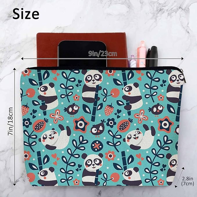 Panda Cosmetic Bags For Women, Cute Pandas Bamboo Berry Flowers Roomy Makeup Bag Toiletry Bag Accessories Organizer Storage Bags Makeup Pouch For Travel Business Gym Camping Bathroom
