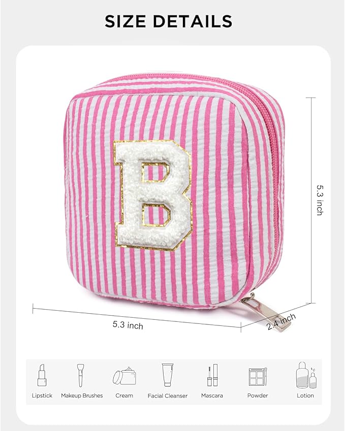LETGO Birthday Gifts for Mom - Initial Cute Pink Makeup Bag Pouch Gifts for Niece Sister Friend Female Her Mom | Birthday Gifts for Women Daughter | Cosmetic Travel Case Weekend Bag