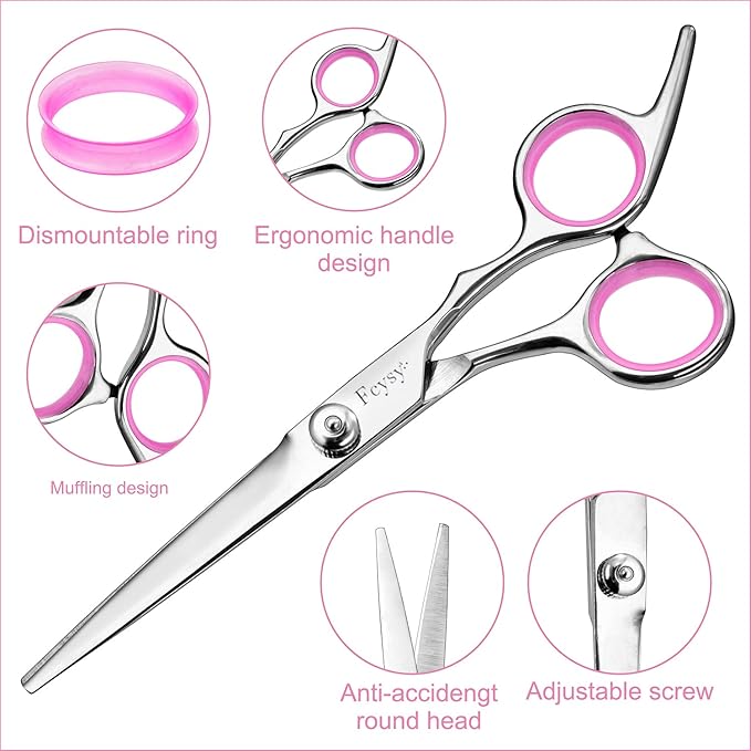 Fcysy Professional 6 Inch Haircut Scissors - Barber Shears with Comb, Salon Hair Shears for Men, Women & Pets