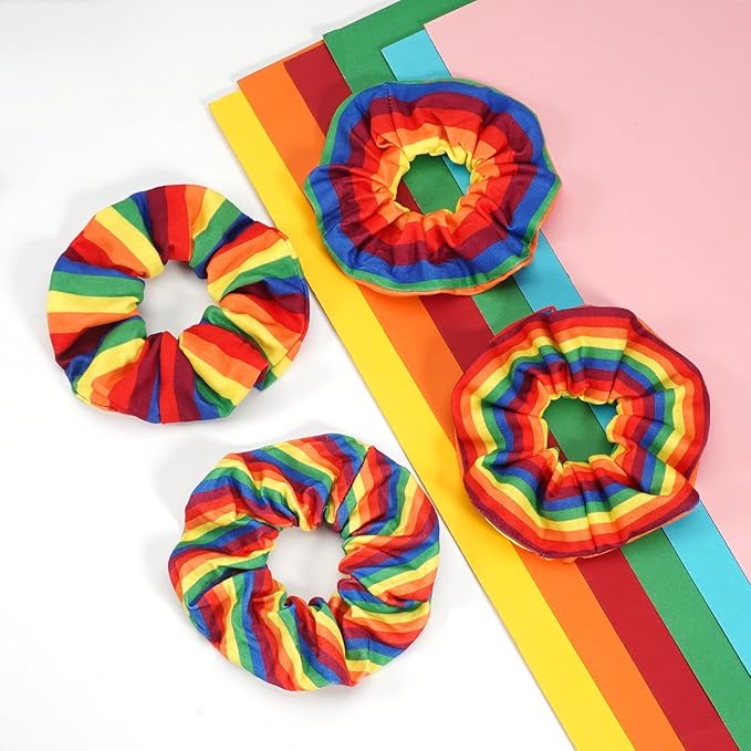 4pcs Rainbow Hair Ties Colorful Pride Hair Scrunchies for Women Girls LGBT Gay Elastic Stripe Rainbow Ponytail Holder Gifts Hair Accessories