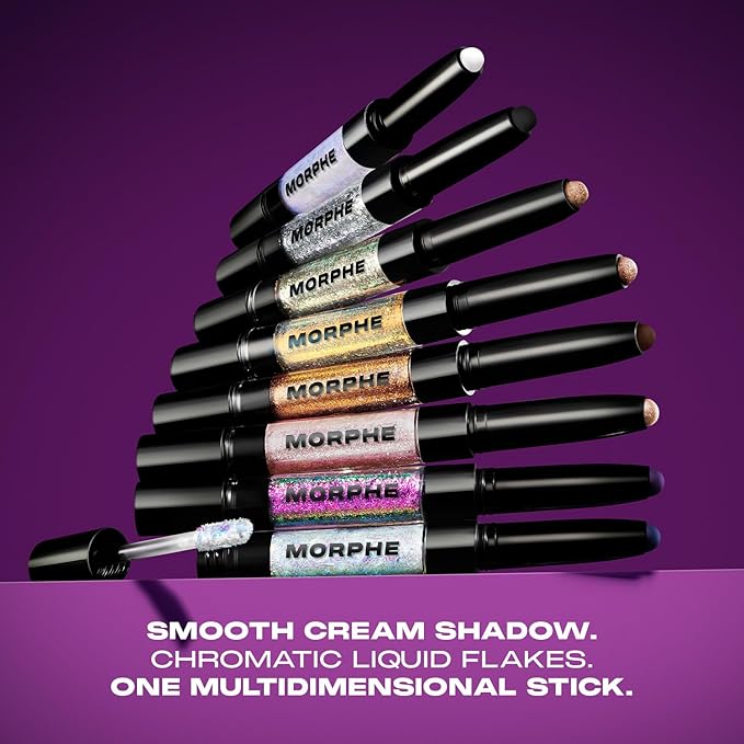 Morphe Mixed Signals Dual-Ended Eyeshadow Stick - Cream Eyeshadow Pigment & Chrome Liquid Flakes for Bold, Layered Eye Makeup Looks - Committed/Conflicted (0.96 oz)
